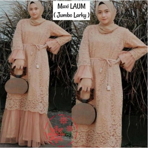 Baju Gamis Wanita Remaja Terbaru 2021 Model Kekinian Rose Gold laum Bhan Brukat Modern Pesta Kondang