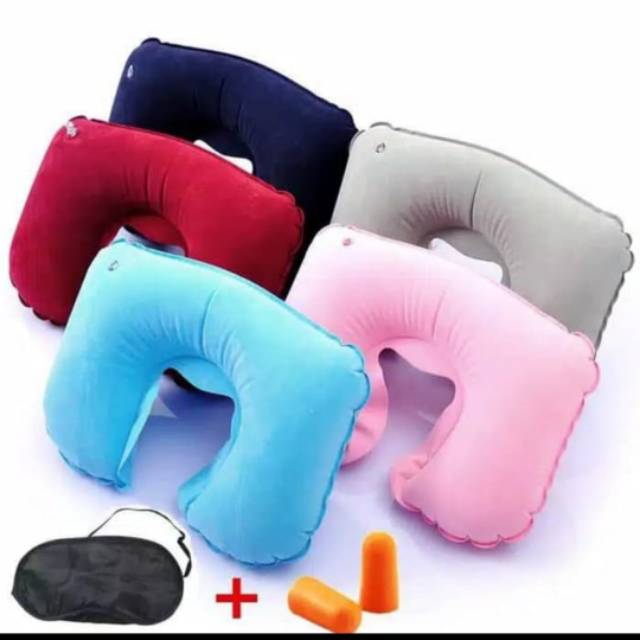 Travel pillow bantal leher udara penutup mata telinga untuk jalan 1 set dengan penutup telinga mata