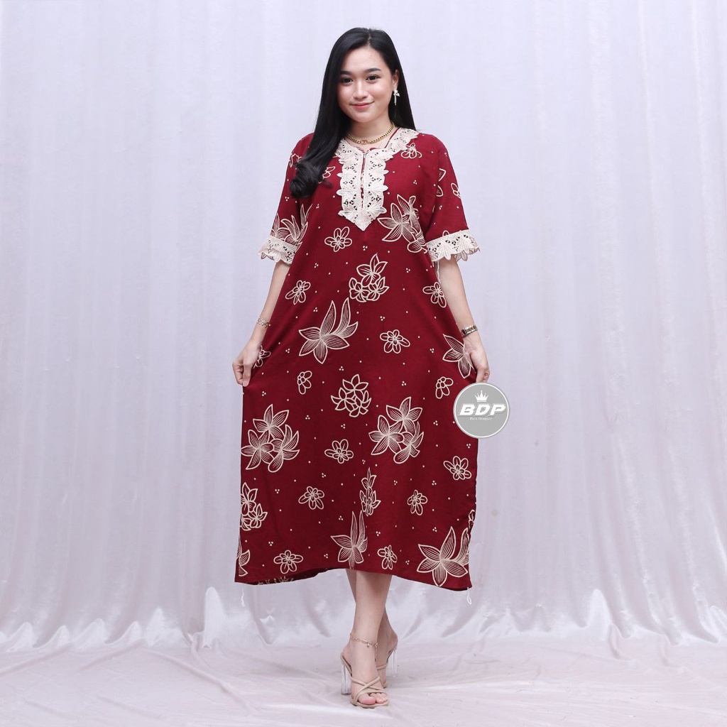 Dianputri - Daster Arab Zeema | Rayon Super Grade A | Resleting Depan Busui | Renda Milo Ori-liana maroon