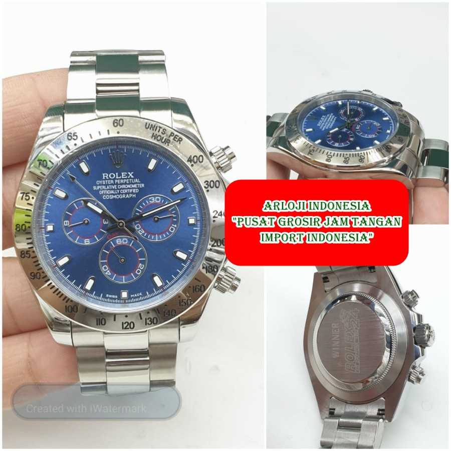 Mega Sale Jam Tangan Pria ROLEX Daytona 44mm Silver Blue Garansi 1th