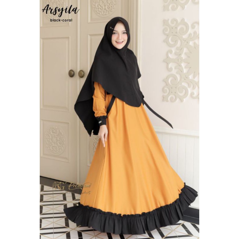 [SIAP KIRIM] Hoscollection GAMIS SYARI ARSYILA BY NARARYA BLACK CORAL