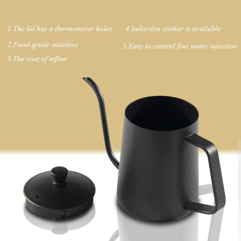 Teko Leher Angsa Ceret Kopi Stainless Steel Gooseneck Kettle V60 Pour Over Drip Maker Pot Hitam