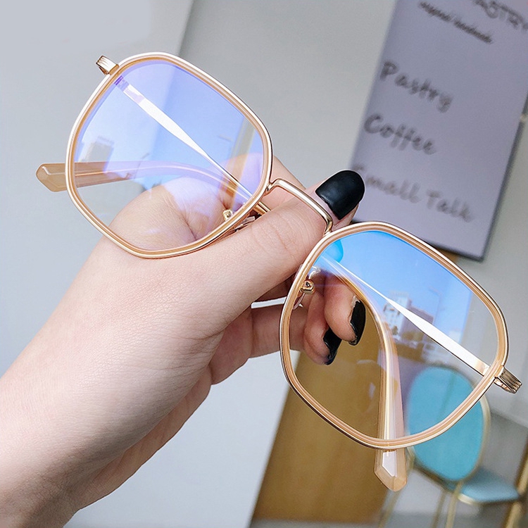 2020 new ins square fashion anti-blue glasses stainless steel frame