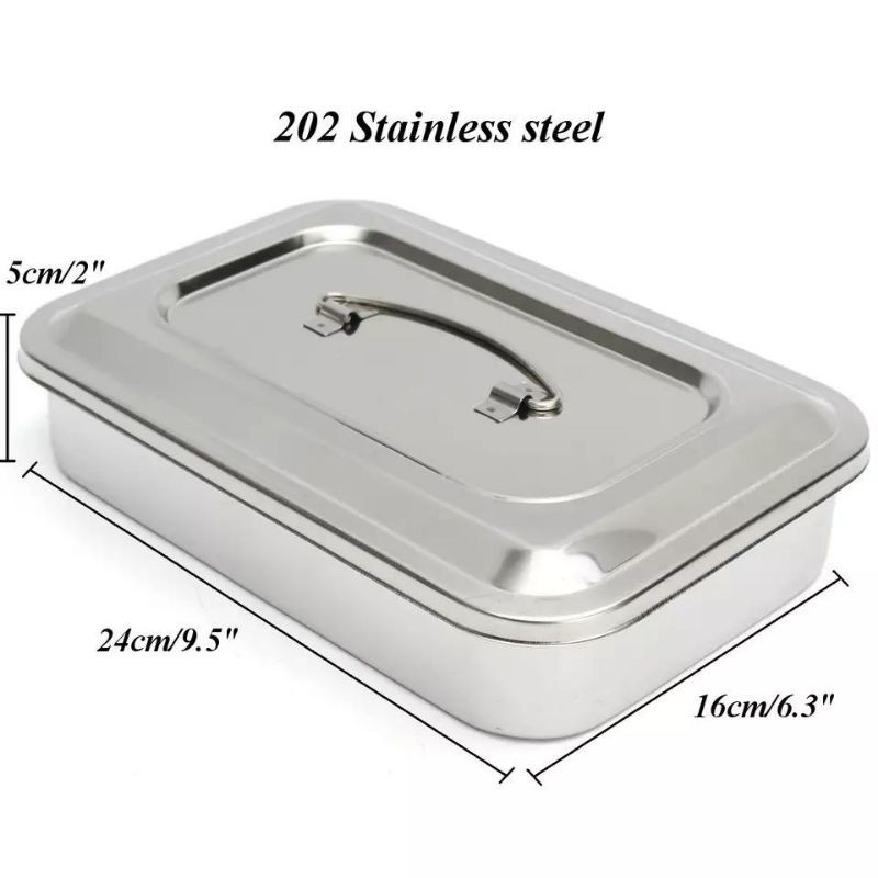 Dental tray dengan tutup stainless steel storage box kotak besar tempat alat instrument instrumen