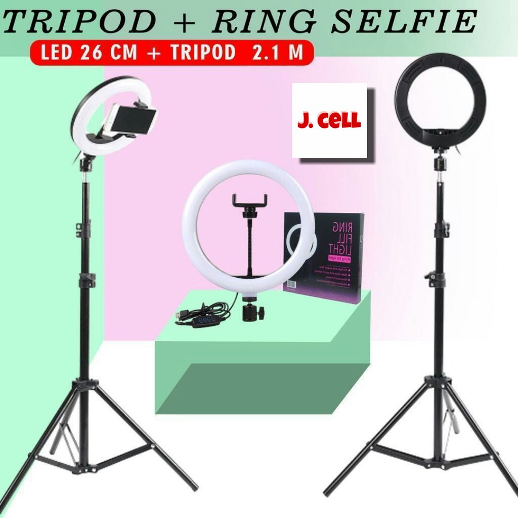 (FO) TRIPOD 2.1M PLUS RINGLIGHT SELFIE 26CM TERMURAH