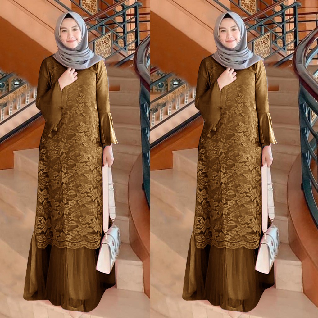 Poulin Baju Gamis Brukat Remaja Dewasa Terbaru Maxi Wanita - Size M L XL XXL Jumbo