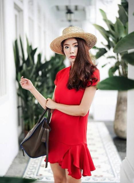 DRESS MERAH SCUBA CHLOEBEAUTYSHOP