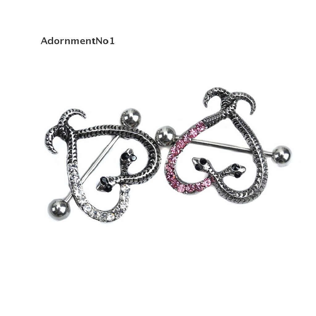 [AdornmentNo1] 1/2X Sexy Crystal Snakes Heart Shape Nipple Bar Ring Shield Barbell Body Jewelry [new]