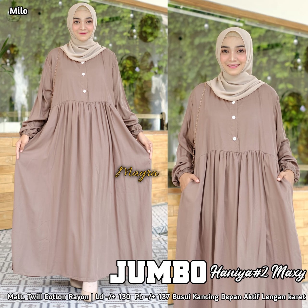 [Bayar Di tempat]. haniya 2 DRESS XXXL JUMBO / BAHAN RAYON TWILL / GAMIS SYARI LD 130-milo haniya 2