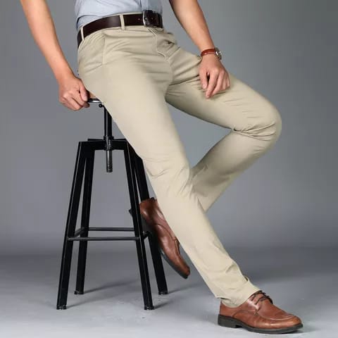 Lesta Langgeng Celana Formal Pria Panjang Slimfit Bahan Kain Drill Warna Krem Bukan Chino