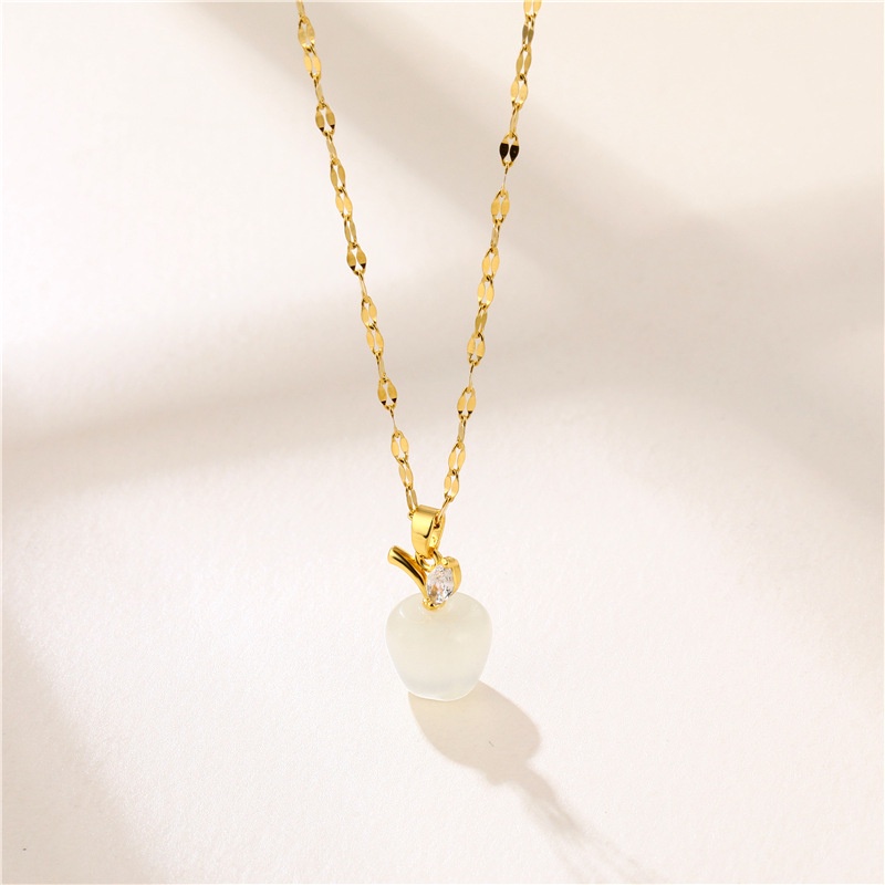 Little Apple opal kalung stainless steel crystal kalung fashion kalung pendek zircon Kalung