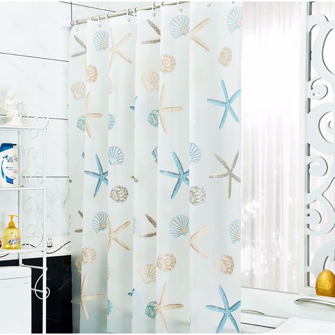 StarHome Tirai Kamar Mandi Anti Air Lengkap dengan Pengait - Tirai Shower PEVA Waterproof