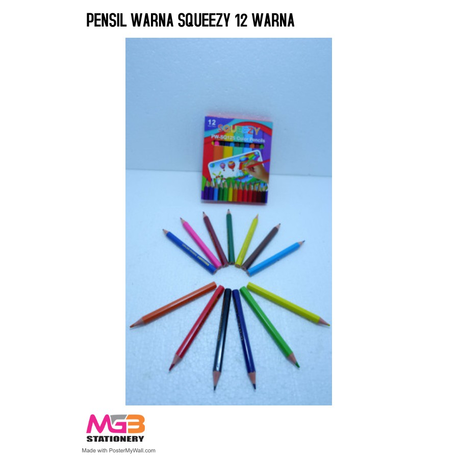 Pensil Warna SQUEEZY 12W SQ12S Pendek - MGB-1