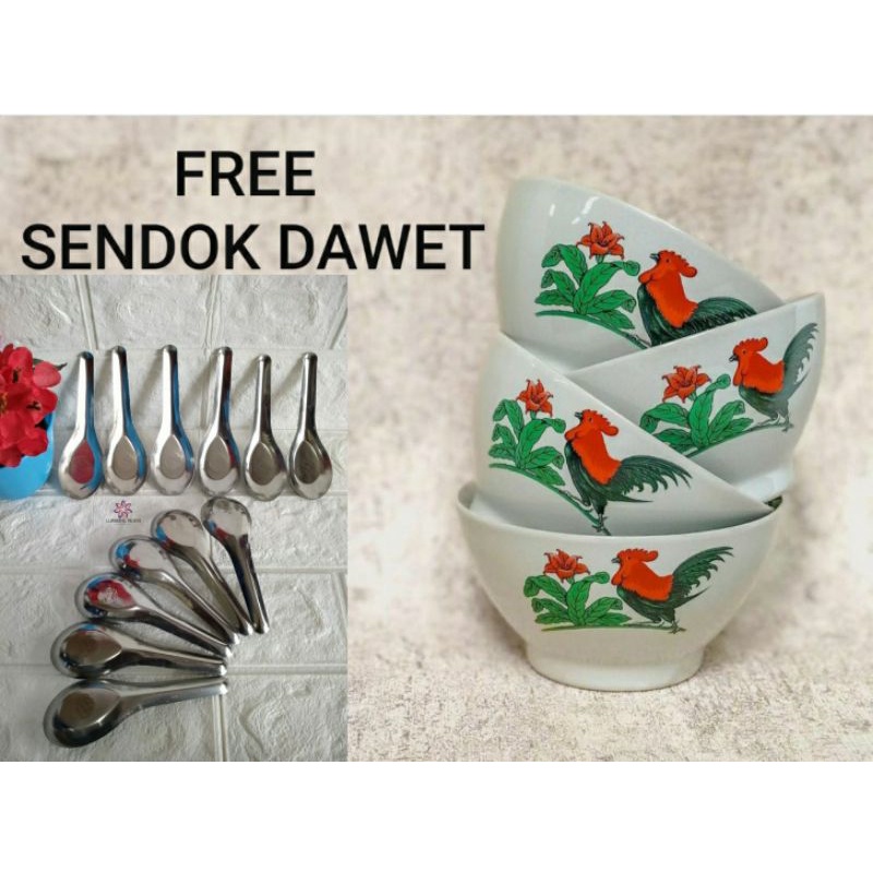 Mangkok soto keramik Motif jago  / mangkok  Soto Kudus soto semarang / Mangkok Es Dawet Keramik