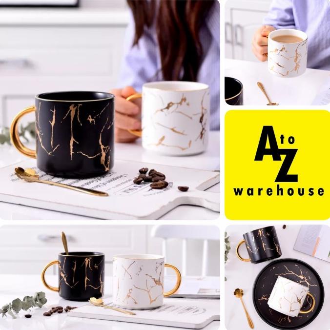 Gelas Couple Marble Crackle Nordic Mug Gelas Motif Retak Emas Marble