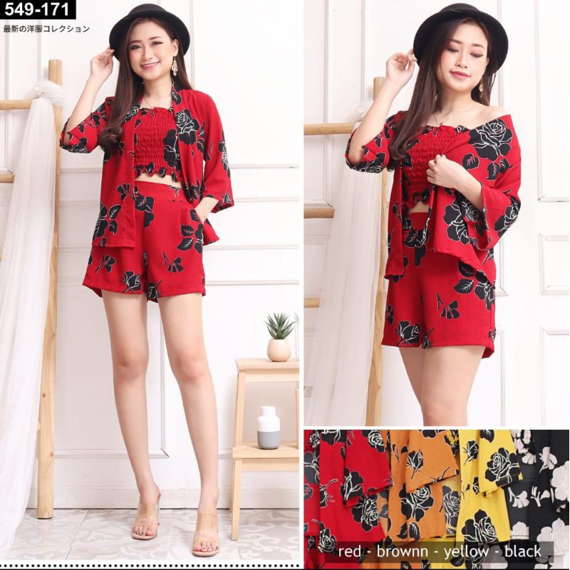 DORA cardigan set 3in1 kemben celana pendek