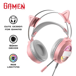 GAMEN Headphone Gaming Cat Ear GH1100 Pink LED RGB Lighting Original Bass - Garansi 1 Tahun