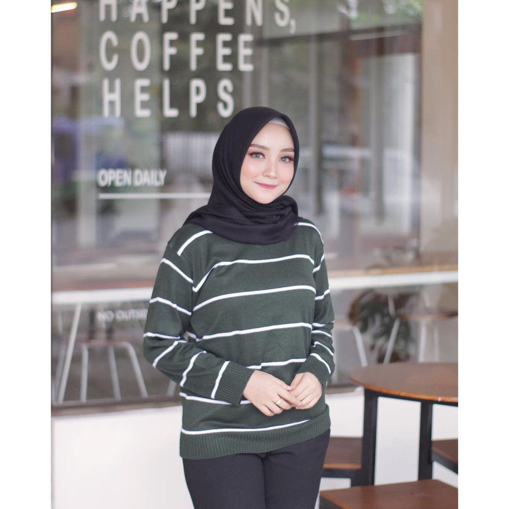 Sweater Rajut Wanita Murah Stripe Knit