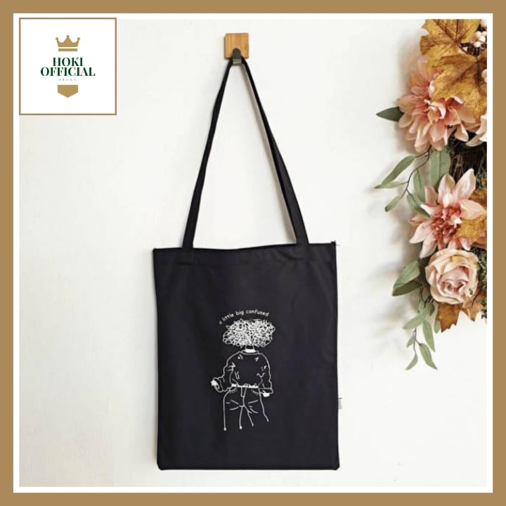 [COD] Totebag Hitam Polos Tas Wanita Tas Bahu Shoulder Bag Gambar Abstrak Tote Bag Aesthetic HokiOfficial