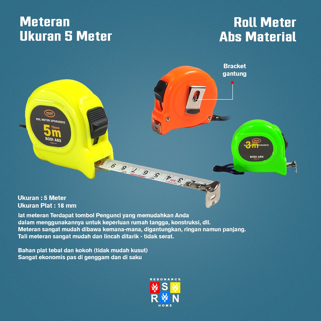 Meteran 5 Meter Stabilo Premium / Measuring Tape Roll Resonance Home