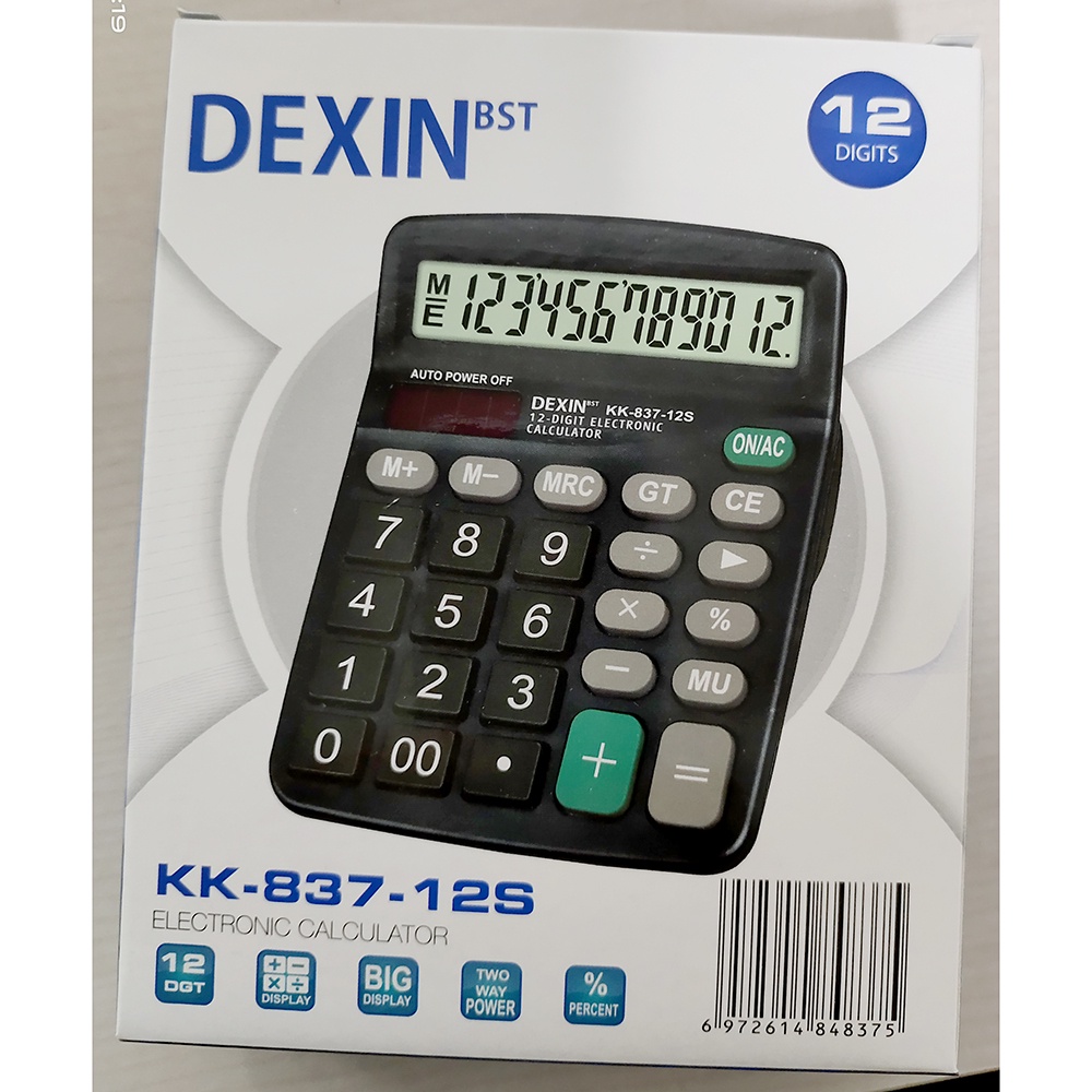 Kalkulator 12 Digit | Desain Kompak Bentuk yang Kecil Tipe Baterai 1 x AA - Warna Black