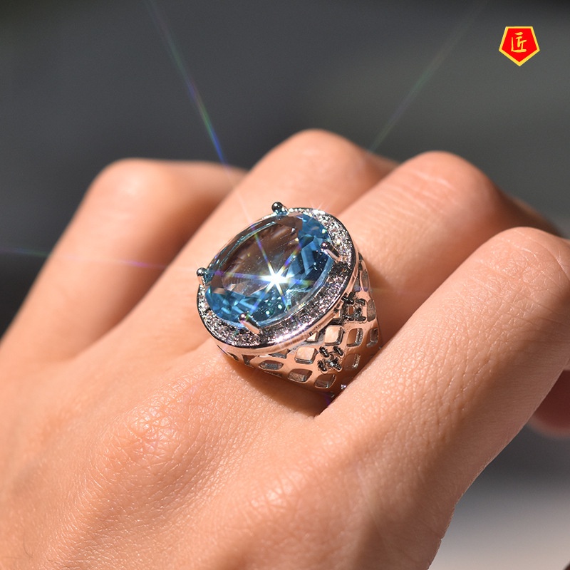 [Ready Stock]Classical Luxury Colored Gems Ring 925 Silver Jewelry