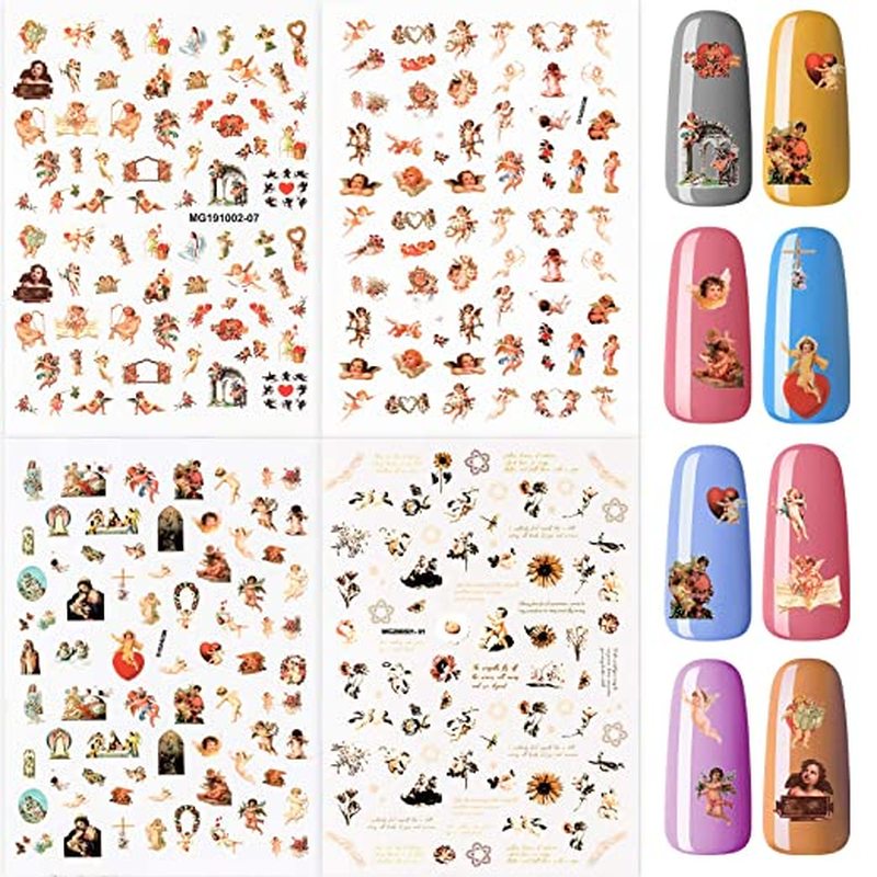 1 Lembar / Pak Stiker Kuku Foil Transfer Air Motif Bayi Malaikat / Bunga 3D Untuk Dekorasi Nail Art / Manicure