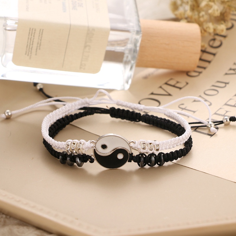 Siy Gelang Persahabatan Strap Kepang Bandul Desain Yin Yang Adjustable Untuk Priawanita