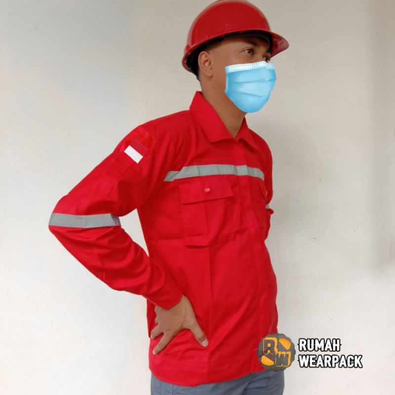 Baju Kerja/Wearpack Proyek/ Seragam Kerja Atasan Warna Merah Polos