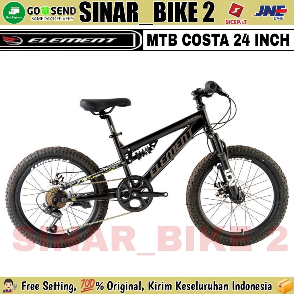 Sepeda Gunung MTB ELEMENT COSTA Ukuran 20 Inch 7 Speed Full Suspensi