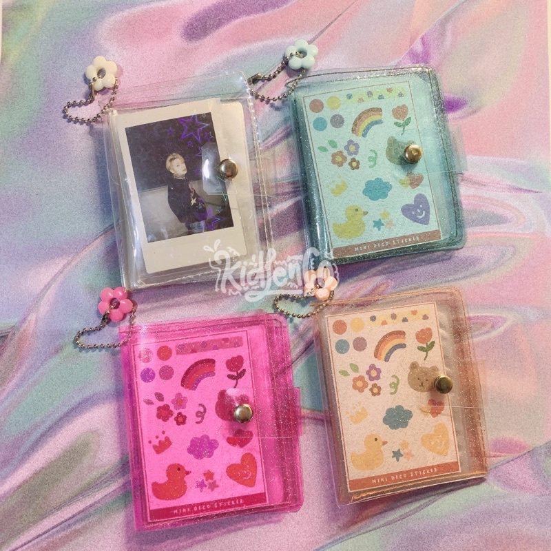 mini collect book pc ♡ dompet jelly transparan glitter ♡ card kolbuk case pastel cute lucu kartu photocard binder lomo kpop photocard polaroid pink yellow blue white kuning biru putih