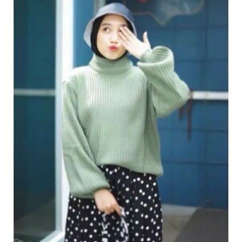 VALERI TEBAL MOLLY BALLONY SWEATER RAJUT WANITA TANGAN BALON VANIA TEURTLENECK