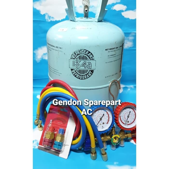 Paket isi AC mobil anda tabung besar r134a 1 kg double manifold