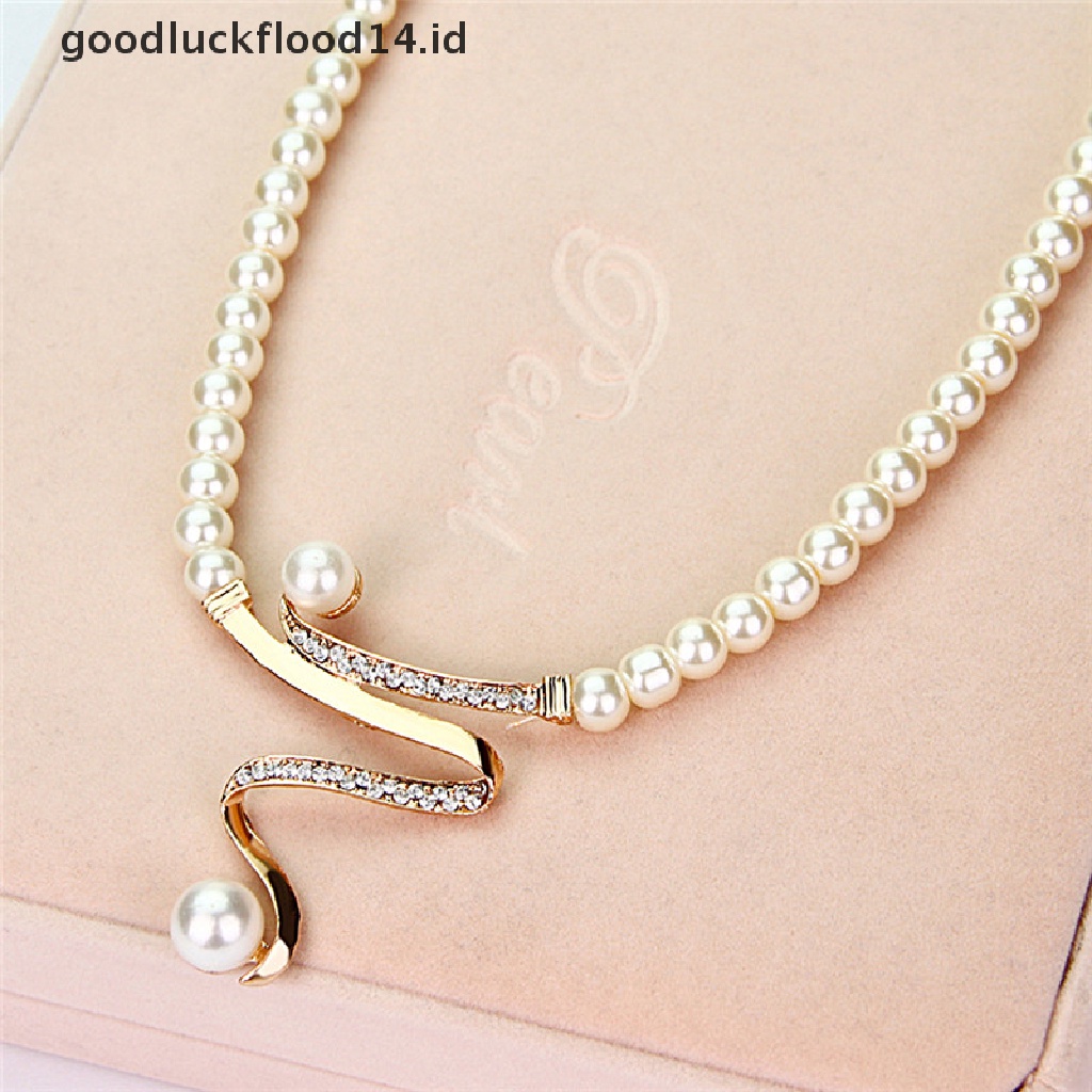 [OOID] New Women Bridal Wedding Party Pearl Rhinestone Necklace Earrings Jewelry Set ID