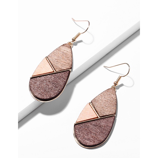 LRC Anting Gantung Fashion Brown Geometric Wood Stitching K18750