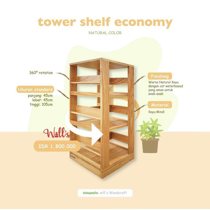 

Will'S Tower Book Shelf Economy - Lemari Buku Kayu Anak - Natural 055