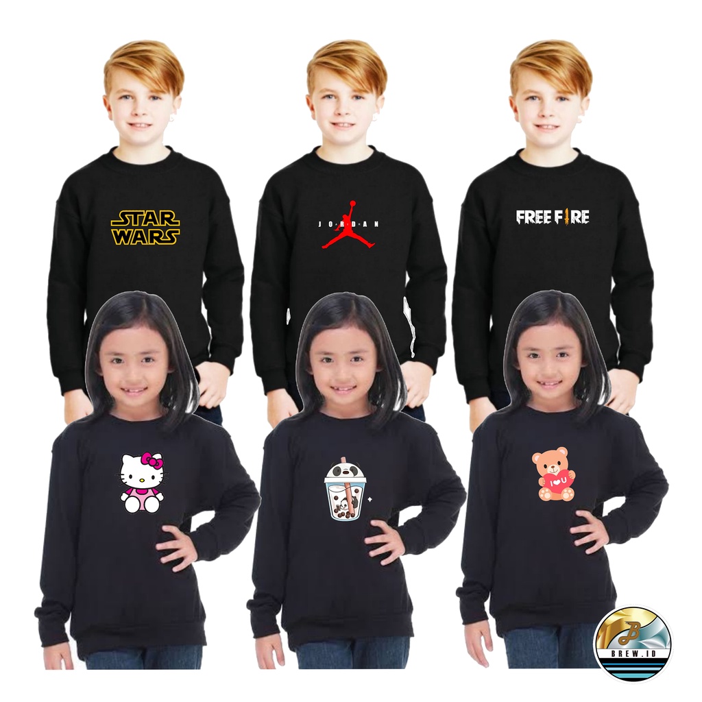 sweater crewneck anak unisex usia 4-12 tahun/sweater crewneck anak terbaru cowok cewek/jaket anak model crewneck