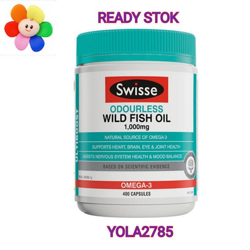 Swisse Odourless Wild Fish Oil 1000 mg 400 kapsul caps 1000mg