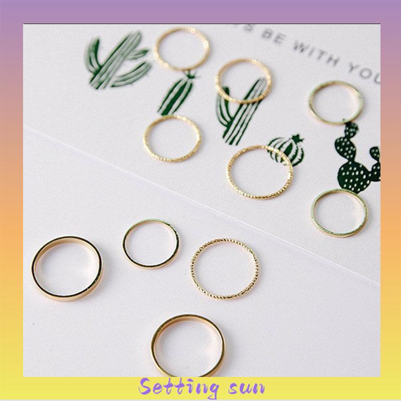 10pcs / Set Cincin Minimalis Gaya Korea Untuk Wanita TN