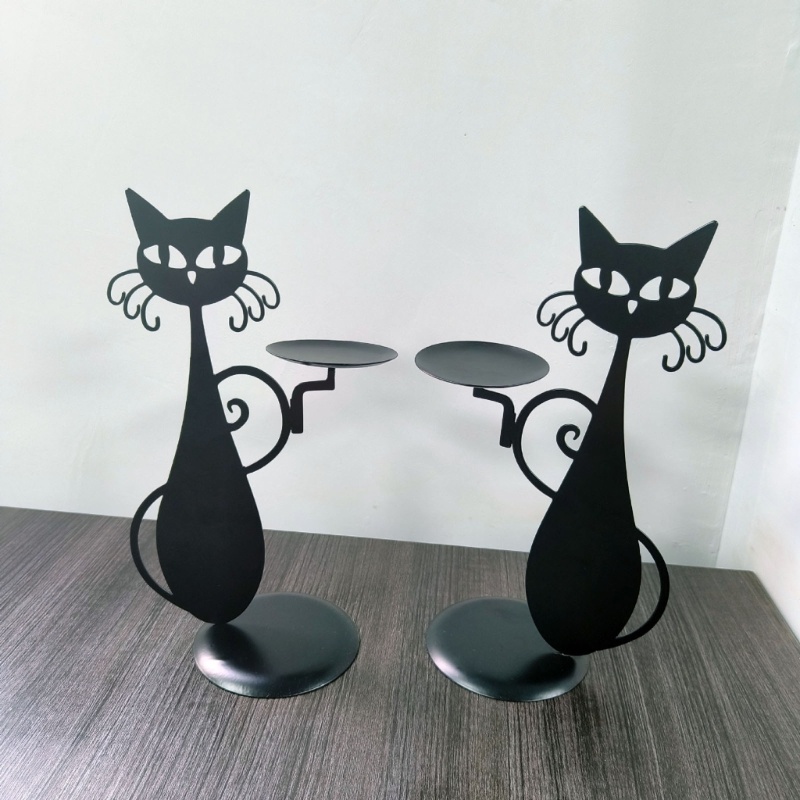 Stand Holder Lilin Bentuk Kucing Warna Hitam Gaya Retro Untuk Dekorasi Pernikahan