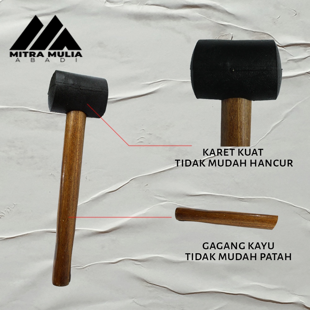 Palu Karet 8 Oz l Palu Keramik Hitam l Palu Tukang Gagang Kayu