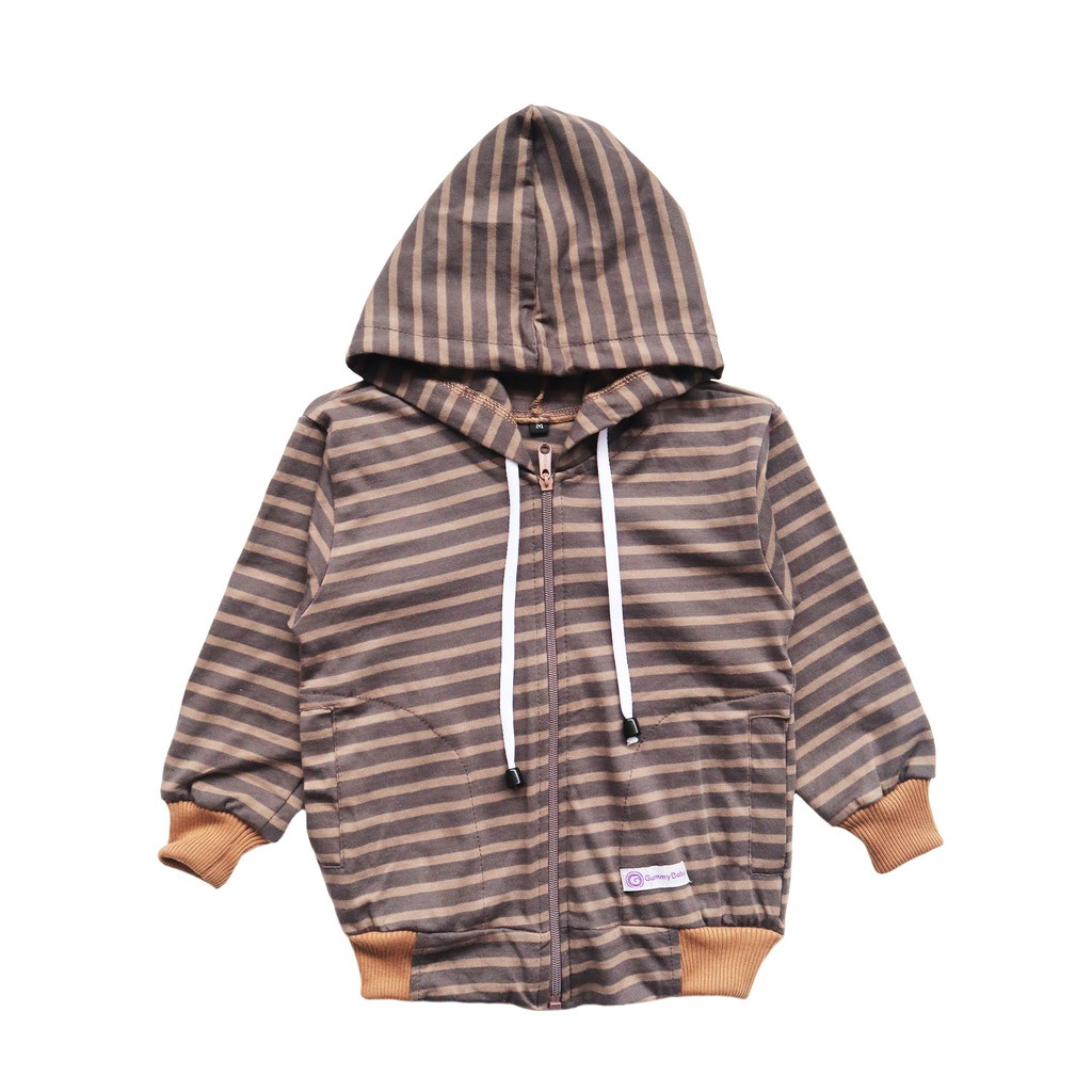 Baby Stripped Zipper Hoodie || Jaket Strip Bayi-Brown