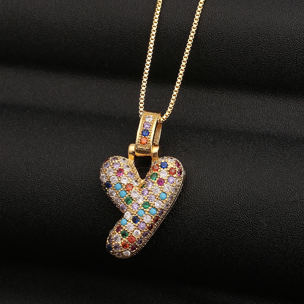 Colorful zircon ornamen aksesoris Bahasa Inggris huruf kalung liontin