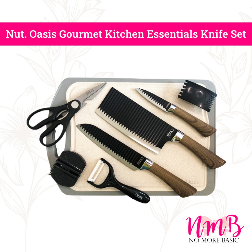 Oasis Gourmet Kitchen Essentials Set Pisau Dapur Stainless Steel Knives &amp; Dual Chopping Board Set