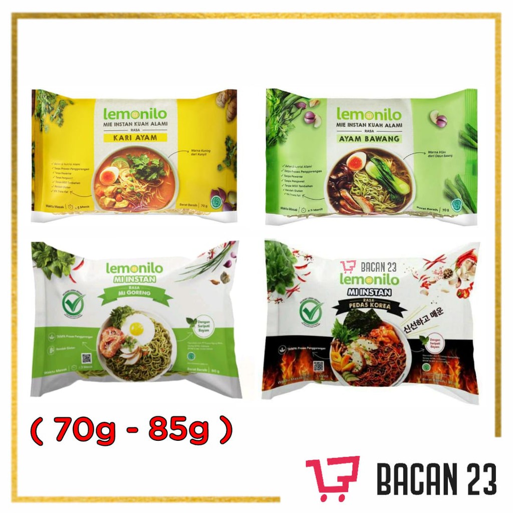 Lemonilo Mi Instan Sehat ( 70gr - 85gr)-( Mie Korea - Ayam Bawang - Kari Ayam ) / Bacan 23 - Bacan23