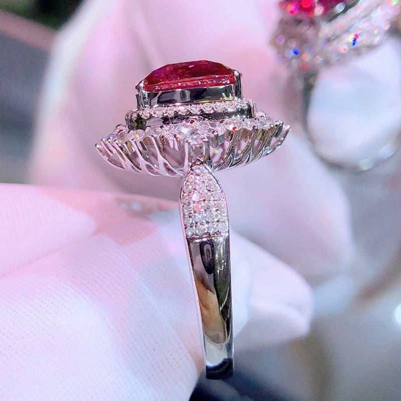 Fancyqube Cincin Cubic Zirconia Warna Merah Gaya Modern Untuk Wanita