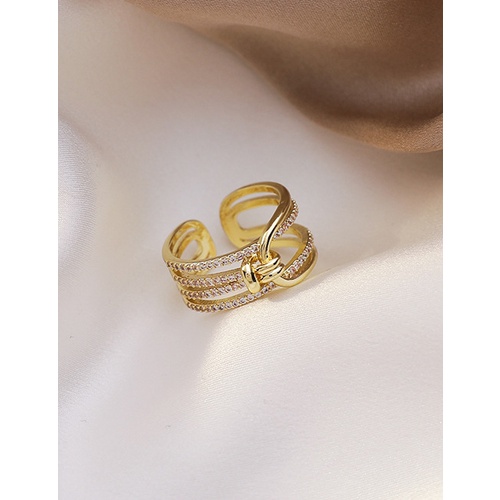 LRC Cincin Fashion Gold Color Knotted Micro Zircon Open Ring P52598