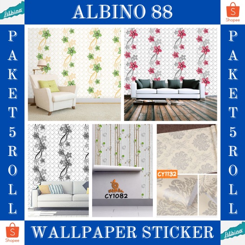 PAKET PROMO 5 ROLL Wallpaper Stiker Dinding Wallpaper Stiker Ruang Tamu Wallpeper Tembok Kamar Tidur 3d Karakter &amp; Elegant Murah