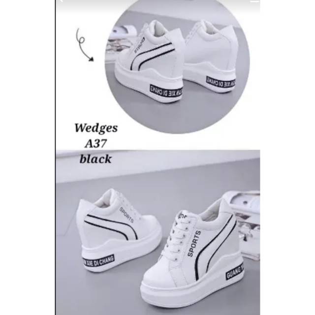 Sepatu Wanita Wedges Autumn Korea Sepatu Trendy Terbaru Terlaris Warna Hitam Putih