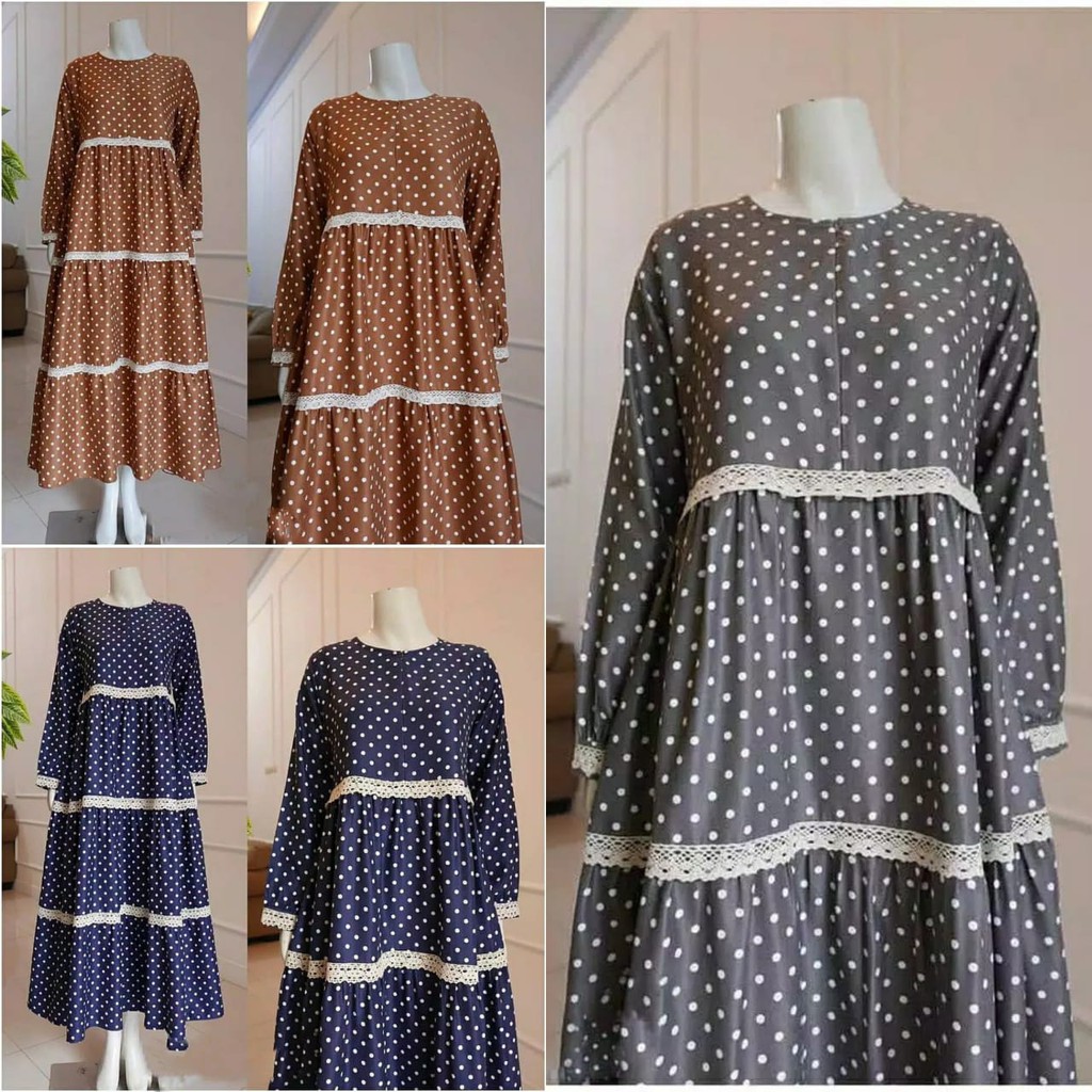 Bisa COD BELLA POLKA DRESS – Dress polkadot Maxi dress Baju murah Dress katun Gamis